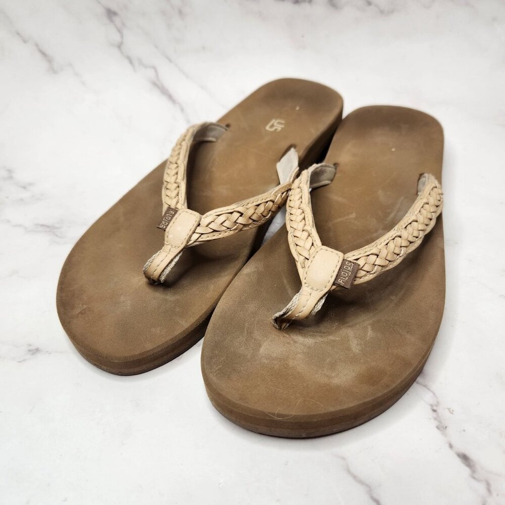 Flojos Brown Sandals Braided Leather Flip Flops Summer Women's 8